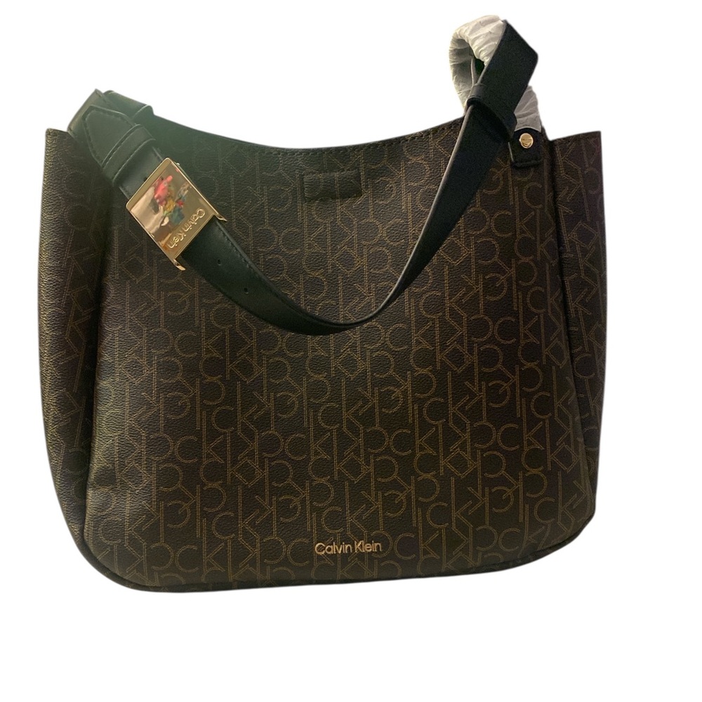 Calvin Klein Black and Brown Monogram Shoulder Bag NWT